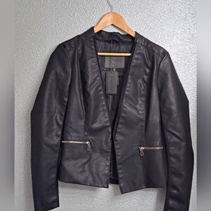 NWT Cavalini Black Faux Leather Open Jacket